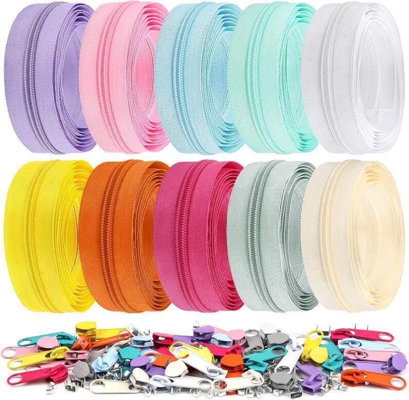 lot 2042 image: DOITEM 22.2yd20m 10 Pcs Assorted #5 Nylon Coil Zippers with 40 Sliders