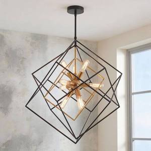 lot 5462 image: Imperium 9-Light Black and Gold Modern Sputnik Geometric Cage Chandelier Light Fixture for Dining Room or Kitchen - Retail $249