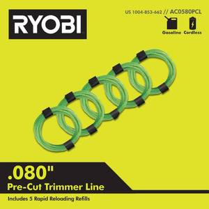 lot 5490 image: RYOBI 0.080 x 16 ft Pre-Cut Spiral String Trimmer Lines Line (5 Pack) - Retail $26