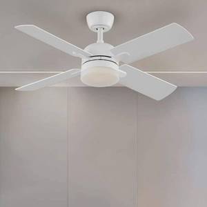 lot 5494 image: Letta 42 in. LED Indoor Matte White Downrod Mount Ceiling Fan with DC Motor and Remote Included - Retail $99