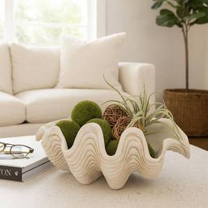 lot 5506 image: Decorative Clam Shell Bowl for Coffee Table Decor - Coastal Inspired Bowl for Centerpiece Table Decorations or Home Accents - Elegant Key Holder  Candy and Kitchen Counter Decor - 8   Ivory & Tan - Retail $60