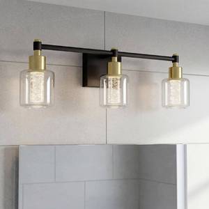 lot 5525 image: Artika Champagne Globe 26 in. 3-Light Gold 5CCT LED Vanity Light Bar - Retail $129