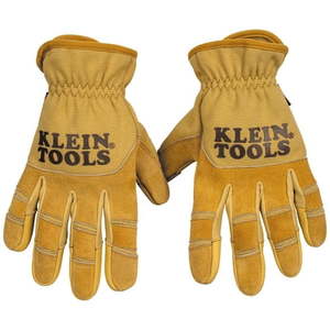lot 5555 image: Klein Tools Leather All Purpose Gloves  Large 10 pack - Retail $200