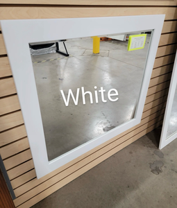 lot 5589 image: Wood white panel mirror  - Retail $0