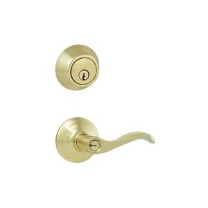 lot 5615 image: Naples Polished Brass Combo Pack with Single Cylinder Deadbolt - Retail $34