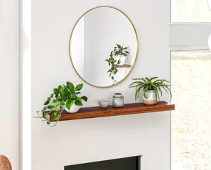 lot 5651 image: HOMCOM 48 Inch Fireplace Mantel, Floating Farmhouse Solid Fir Wood Shelf, Handmade Heavy Duty Wall Mounted Shelf - Retail $0