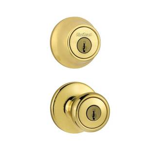 lot 5667 image: Kwikset 690 Tylo Keyed Entry Knob And Sgl Cyl Deadbolt Combo Pack in PB - Retail $303