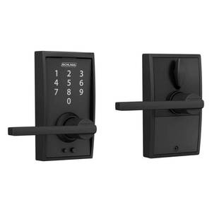 lot 5675 image: Schlage Touch Century Lock with Latitude Lever (Matte Black) FE695 CEN 622 LAT - Retail $209