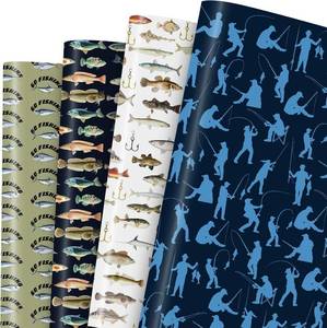 lot 78227 image: Pineraap Bass Fishing Wrapping Paper, 12 Sheets Fish Gift Wrap for Men, Angler, Fisherman, Birthday Party Supplies for Retirement, Birthday, Graduation, Fathers Day, 20x28 Inches STOCK PHOTO APPROXIMATE
