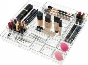 lot 78249 image: Clear Acrylic Makeup Organizer and Make Up Storage for Vanity - 4 Sizes Multi-layer Plastic Vanity Storage Organizer Bins and Drawer Divider Set - Makeup Drawer Organizer and Vanity Storage Bin