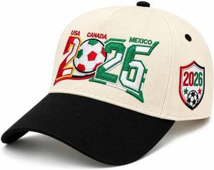 lot 78272 image: 2026 Soccer Fan Baseball Cap, USA Canada Mexico Inspired Embroidered Cotton Hat, Adjustable Game Day Sports Cap