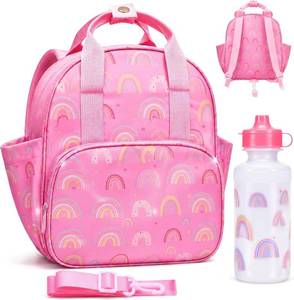 lot 78273 image: Eccliy Rainbow Toddler Backpack with Leash 12 Daycare Diaper Bag with and Water Bottle for Girls Preschool Kindergarten Backpack Gifts with Adjustable Shoulder Straps with 2 Large Pockets