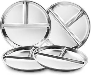 lot 78275 image: Bakpoco Stainless Steel Kids Plates Set of 4, 9 Portion Control Plates Divided Plate for Adults Toddlers Balance Lunch, Bariatric & Diabetic Diet, Non Toxic Camping Metal Snack Plate for Eating