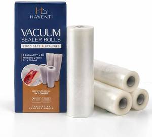 lot 78284 image: HAVENTI Vacuum Sealer Rolls 4 Pack   2 Rolls 11 x 20  2 Rolls 8 x 20, Heavy Duty 80 Micron BPA Free Food Vacuum Sealer Bags Rolls, Compatible with FoodSaver Machines, Sous Vide & Freezer Safe