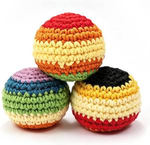 lot 78285 image: 3-Pack Handmade Crochet Footbags, Knitted Hacky Kick Sack Balls