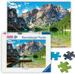 lot 78287 image: Ravensburger - Pragser Wildsee, Italy - 1000 Piece Jigsaw Puzzle - Stunning, Peaceful Lake with Rustic Boats - Majestic Mountains & Lush Forest - Ideal Gift - Frameable Art - Puzzles for Adults