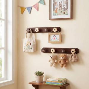 lot 78293 image: Novabright 2 Pcs Flower Wall Hooks Wood Cute Flower Coat Hooks for Nursery
