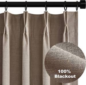 lot 78306 image: Topfinel Greige 90 Inches Long Blackout Natural Linen Curtains for Bedroom, Chocolate Brown Pinch Pleat Sound Blocking Curtains, Neutral Farmhouse Lined Drapes 2 Panels for Living Room Sliding Door
