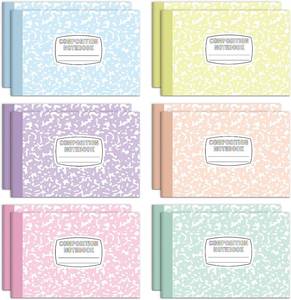 lot 78337 image: 12 Pack Half Size Composition Notebooks Wide Ruled Marble Journal, Pastel