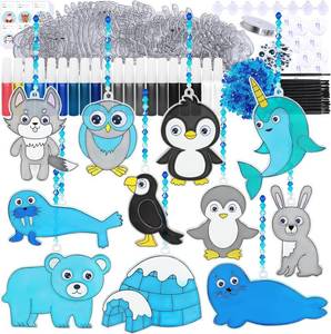 lot 78365 image: Winlyn 33 Sets Winter Polar Animal Suncatchers Ornaments Decorations DIY Window Paint Art Suncatchers Winter Craft Kits Winter Sun Catchers for Kids Christmas Holiday Classroom Activities Art Project