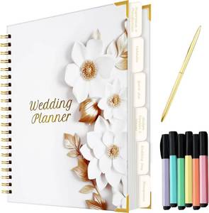 lot 78373 image: Wedding Planner with Pen and Highlighter Markers, Wedding Planner Book and Organizer with Metal Corners, White Wedding Planning Book - Hardcover Bridal Planner Gift for Bride to Be