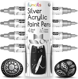 lot 78375 image: 4 Metallic Silver Paint Pen, Acrylic (Dual Tip) - Fine Tip & Medium