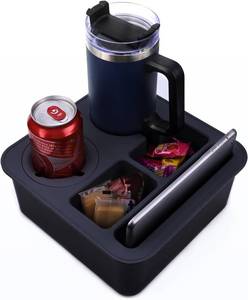 lot 78386 image: Couch Cup Holder Tray, Bonfixe Elastic Clip Stable Back Seat Cup Holder for Cars, 4 Anti-Slip Pads & Food-Grade Silicone Car Caddy Organizer for Bed, Truck, Home, Office, Boat (Black)
