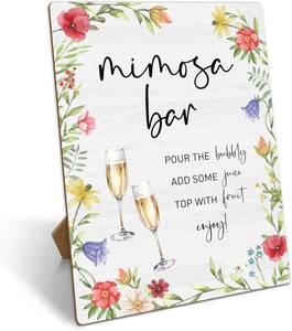 lot 78392 image: Mimosa Bar Sign With Stand, Wildflowers Mimosa Bar Supplies Decorations, Brunch Dessert Table Decor Sign, Bubbly Bar Sign For Wedding Engagement Birthday Christmas Party, 11