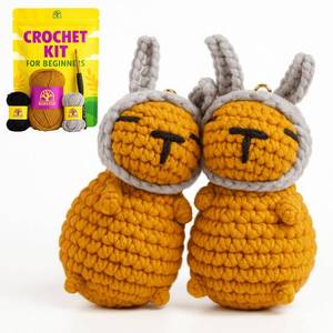 lot 78393 image: Capybara Crochet Kit for Beginners, 2 Easy Amigurumi Capybaras, Bunny Ears