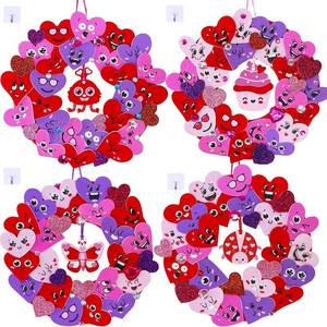 lot 78399 image: Winlyn 12 Sets Valentines Day Craft Kits Heart Crafts DIY Heart Wreath Ornaments Decorations Art Sets Foam Smile Heart Stickers for Kids Valentines Day Party Classroom Activities Gift Exchange