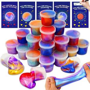 lot 78412 image: 28 Pack Valentines Day Gifts for Kids, Valentines Galaxy Slime with Valentines Cards Kids Stress Relief Fidget Set Valentines Day Gifts for School Classroom Exchange Prize Party Favors Supplies