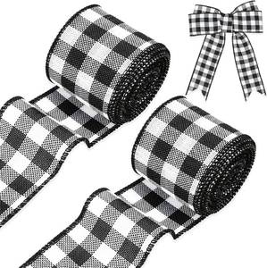 lot 78444 image: 2 Rolls Buffalo Plaid Ribbon Wired Edge 20 Yards Christmas Plaid Ribbon 2.5 Inch Wide Black and White Checkered Ribbon Buffalo Check Ribbon for Crafts DIY Bow Wreath Making Gift Wrapping Decorations - Red  Black