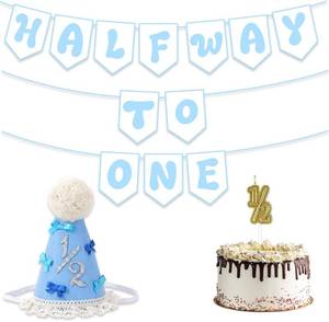 lot 78486 image: Half Birthday Decorations Set Includ 12 Birthday Hat, Six Months of Joy Banner and 12 Number Candles.