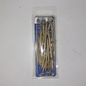 lot 78490 image: Polished Brass Finish Wood Screws 9 X 2-14 Inch   Extra Long Steel Door Hinge Screws - Door Security Screws - 24 Pack