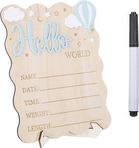 lot 78501 image: 2 Pack Wooden Hello World Newborn Welcome Sign, Baby Announcement Sign