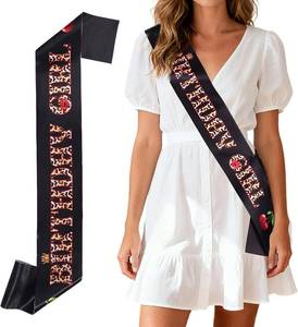 lot 78506 image: Cherry Leopard Birthday Sash, Cheetah Leopard Print Satin Ribbon Birthday Party Decoration Safari Animal Theme Party Supplies for Women Girls Costume Accessory (Style 1)
