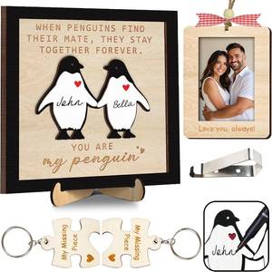 lot 78533 image: Valentines Day Couple Gifts for Him Her, You Are My Penguin Frame with Puzzle Keychains, Car Picture Holder, Photo Ornament, Fridge Magnet, Wedding Birthday Gifts for Boyfriend Girlfriend HU-FR28-B