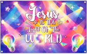 lot 78540 image: Fabric 72x43inch Glow Light Backdrop Jesus Neon Colorful Banner