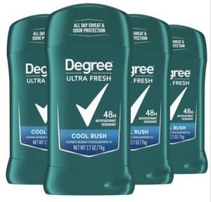 lot 78549 image: Degree Men Ultra Fresh Antiperspirant Stick 4 Pack Cool Rush 2.7 oz Ultra Fresh 48 Hour Sweat and Odor Protection