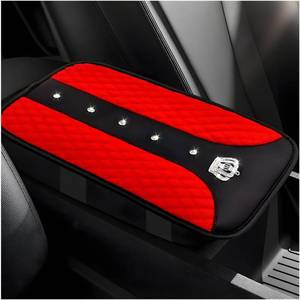 lot 78556 image: Yourkar Bling Crown Car Center Console Mats, Anti-Slip and Waterproof Crystal Car Armrest Pad Protector, Universal Rustproof Armrest Decor Cushion for Cars & SUVs, Car Accessories (Red)