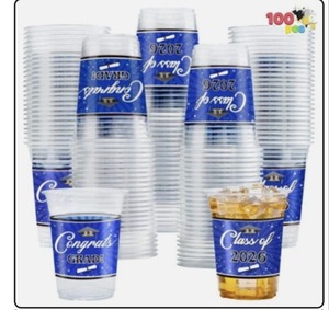 lot 78559 image: 100 Pcs 16oz Graduation Party Plastic Cups (Blue), Grad Disposable Cups