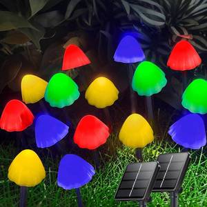 lot 78573 image: OZS 2PK 32LED 55FT Mushroom Solar Garden Lights Outdoor, Multicolor