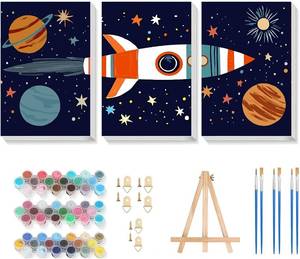 lot 78578 image: Gemozaic 3 Pack Paint by Numbers Kit for Kids with Frame and Easel, Space Rocket Kids Paint by Number Kits on Framed Canvas for Age 6-8-12, DIY Numbers Painting for Teens, Adult Beginner, 8x12 Inch