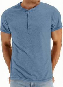 lot 78580 image: Mens Henley Short Sleeve Shirts Casual T-Shirts Button Top Summer Soild Basic Tee SIZE S COLOR IS BLACK