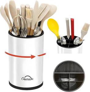 lot 78590 image: 3-in-1 Kitchen Utensil Holder for Countertop with Knife Block and Silverware Caddy. (White)