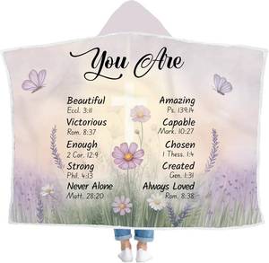 lot 78592 image: Christian Wearable Blanket Hoodie for Women, Mom - Christian Gifts for Women Faith - Catholic Religious Thanksgiving, Christmas Hostess Gifts - Inspirational Christmas Blanket Hoodie with Bible Verses