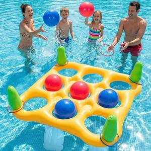 lot 78594 image: 2 in 1 Pool Toys Games Set Inflatable Pool Float with 10 Balls & 8 Rings Tic-Tac-Toe Pool Games, Fun Summer Party Beach Outdoor Yard Game