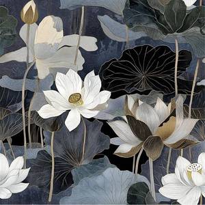 lot 78621 image: Safiyya Peel and Stick Wallpaper Black Floral Lotus Contact Paper Peel and Stick 17.3x 78.7 Wall Paper Self Adhesive Removable Wallpaper for Bedroom Bathroom Vinyl Roll