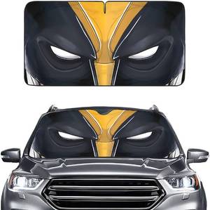 lot 78651 image: GENANY Black Yellow Masked Eyes Windshield Sun Shade 64x32 Inch Silver Car Shade for SUV Truck Summer Parking Heat Blocker