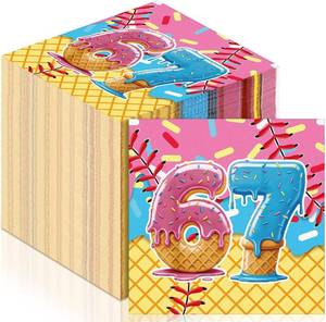 lot 78656 image: 100 Pcs 67 Ice Cream Baseball Napkins Disposable, 6.5 Inch Party